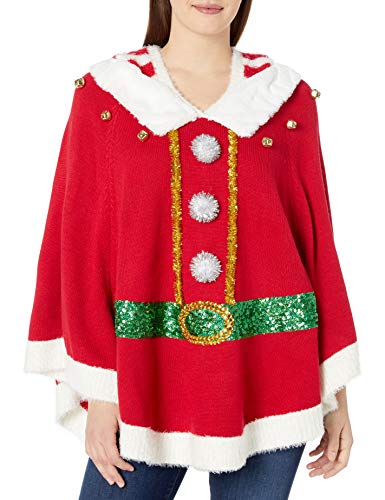 Blizzard Bay Women's Ugly Christmas Poncho, Red Riding Hood, 1X-3X