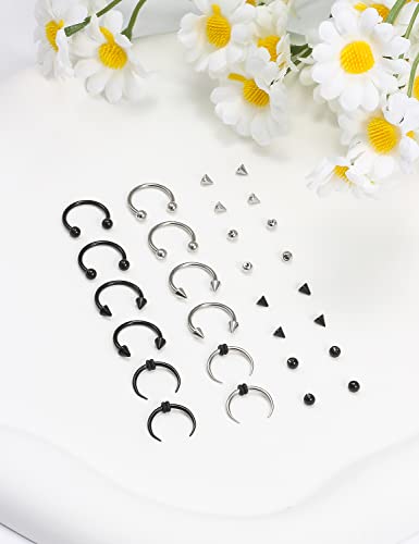 16G 14G Surgical Steel Septum Rings Nose Septum Horseshoe Hoop Lip Smiley Piercing Jewelry Eyebrow Ring Daith Earrings Replacement Ball and Spike Set4