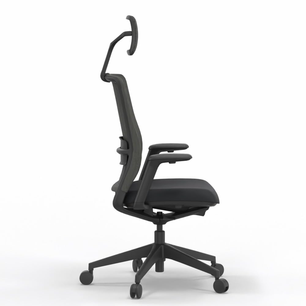 Silla Profesional de Oficina Actiu A+S Work Carbon Black, Silla de Escritorio con Respaldo en Malla, Asiento, Brazos, Lumbar, Cabezal Regulables a Medida +120kg (con Cabezal)