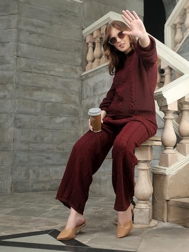 Image of Kvetoo Woolen High Neck Sweater With Pajama Tracksuit For Women Winter Wear Co-ord Set