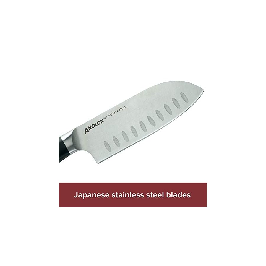 Anolon AlwaysSharp Japanese Steel Knife Block Set with Built-In Sharpener, 8 Piece