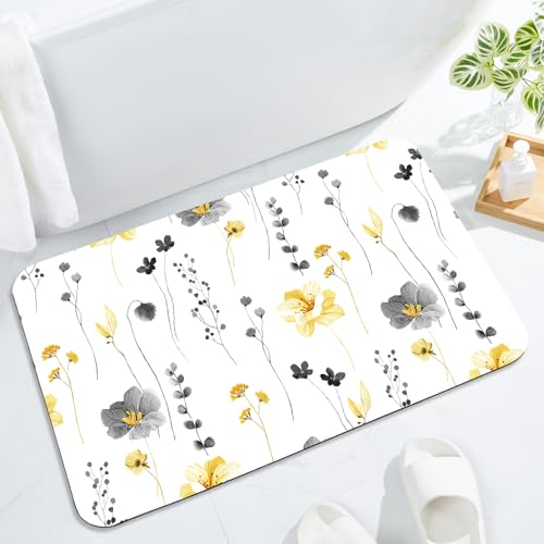 Floral Bath Mat Rug,for in Front of Bathtub Sink Shower,20x32 Yellow