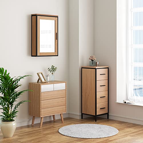 EUGAD Badezimmerschrank, Badschrank, Kommode mit 4 Schubladen, Beistellschrank, Schrank für Badezimmer, Wohnzimmer, Schlafzimmer, Küche, Flur, aus Metall + Holzwerkstoff, 30x82x30 cm