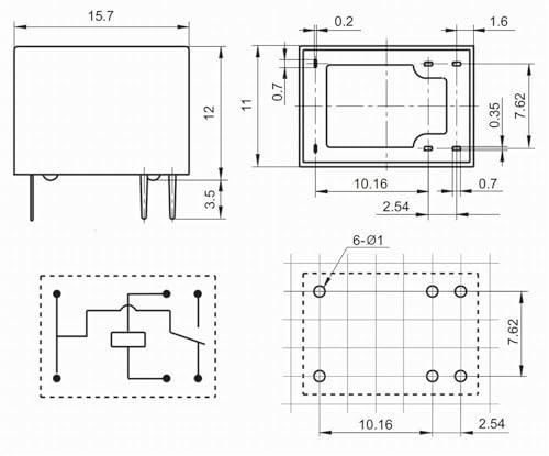 Relais 6 broches YX103-12VDC-1CS pour circuits électroniques imprimés PCB - 3