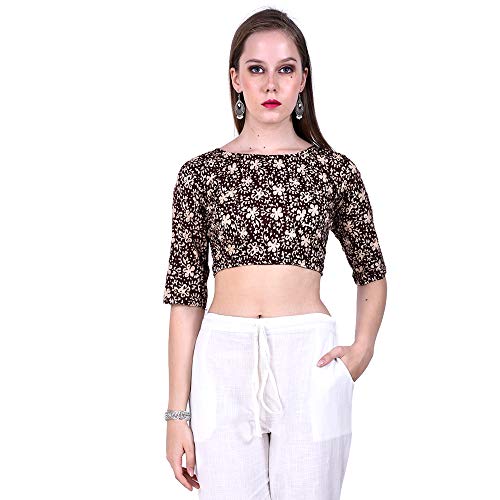 Image of Fressia Fabrics Pure Cotton Kalamkari Print Readymade Saree Blouse for Women