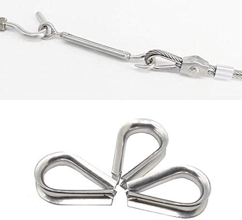 20 Pcs 304 Stainless Steel Cable Lug Wire Rope Thimbles for 3mm Wire Rope Cable Rigging