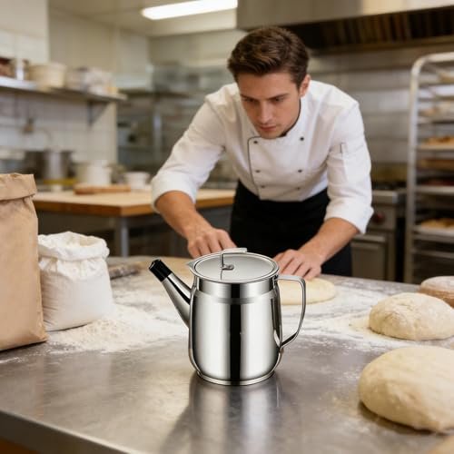 Recipiente de aceite de acero inoxidable 2L con colador para cocina 4