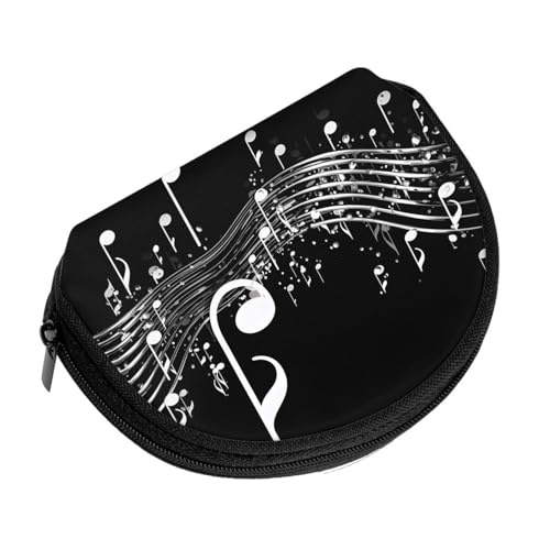 Black White Music Note Print Shell Storage Bag Purse For Small Items, Easy To Carry And Store2