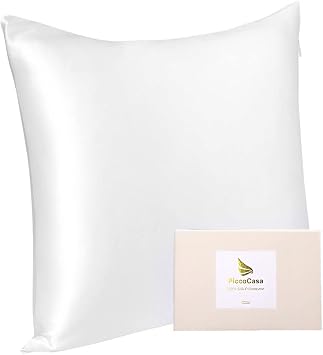 PiccoCasa 22 Momme Silk Zippered Pillowcases 1 Pack, White 40cm x 40cm