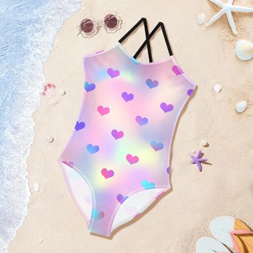 susiyo Girls One Piece Swimsuits Shiny Holographic Hearts Bathing Suit Quick Dry Beach Swimwear for Toddler Girl 3-10T4