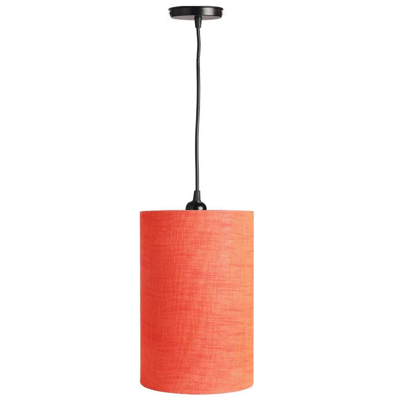 Image of Red Texture Color, Classic Pendant Cylinder Lamp Shade, Decorative Light Lamp, Hanging Spotlight with Fixture, 40Watts, Black Canopy -: Pack of 1 (6 * 10 Inches)