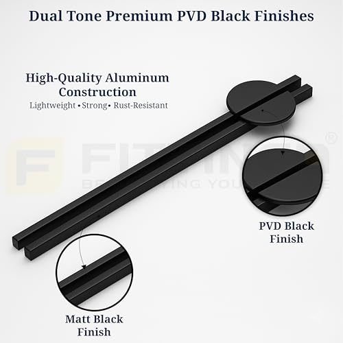 Image of Polo 48 cm Aluminum Wardrobe Handle /Black TT Finish /450mm Hole to Hole /Large Wardrobe & Cabinet Pull Handle for Home & Office /for Modern Interior - Pack of 1(Left)-| 3 Years Warranty |