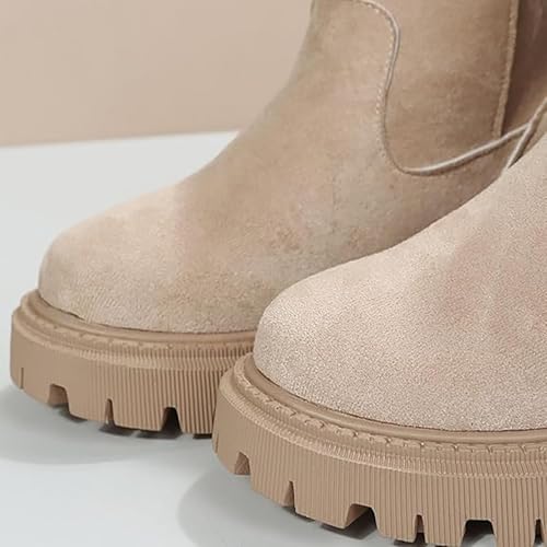 Women's Fashionable Patched Design Zipper Boots, Women Winter Shoes Plush Warm Snow Boots Ladies Casual Flat Short4