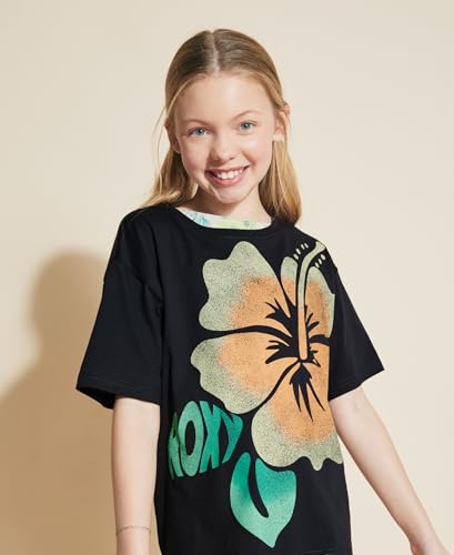 Image of Roxy Girls' Short Sleeve Oversized Fit Logo Tee, Crew Neck Graphic T-Shirt, Soft & Comfortable