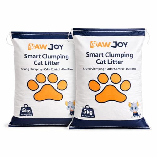 Image of Pawjoy Lavender Scented Bentonite Cat Litter (5Kg *2) Pack | 100% Natural Clumping Clay | 99.9% Dust-Free | Odour Lock Technology | Gentle on Paws | Scoopable Litter Sand for All Cat Breeds -10 Kg