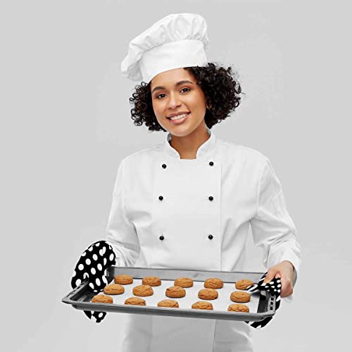 Mxocom Polka Dot Oven Mitt And Pot Holder With Silicone Black White Round Circle Heat Resistant Kitchen For Cooking Bbq Baking Grilling Spring/Summer #TOP7