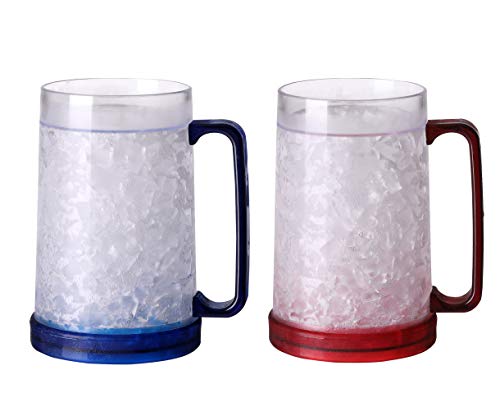 Easicozi Double Wall Gel Frosty Freezer Ice Mugs Clear Set of 4 (White black red and blue)