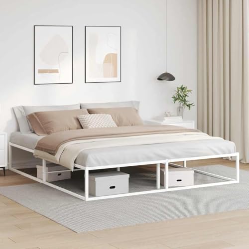 HaoChrymec Estructura de Cama de Metal, Base de Láminas con Soporte Ventilado, Cama Juvenil Ideal para Dormitorio Principal o Habitación, Color Blanco, 180x200 cm