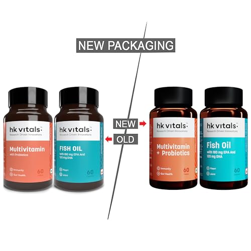 hk vitals Fish Oil and Multivitamin Plus Probiotics (60 Tablets Each) Combo Pack | 1000mg Omega 3 with 180mg EPA & 120mg DHA | Enhances Energy, Immunity & Joints Health