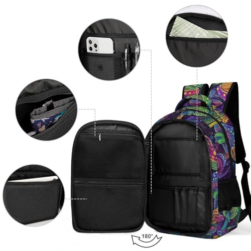 Backpack with Multi-Pocket, Men Women Trippy Mushrooms Art Novelty Portable Lightweight Shoulder Bag, Versatile Large Capacity Backpack3