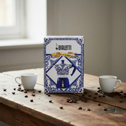 Image of Bialetti Original Dolce & Gabbana Blue Mediterraneo Design Moka Pot, Italian Stovetop Espresso Maker, Premium Coffee Maker, Made in Italy for Authentic Espresso Coffee Since 1933 (6 Cup)