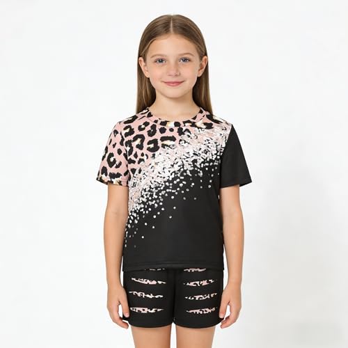 Image of Axumity Kid Toddler Girl Clothes Summer Ruffle Sleeve Figure Graphic Shirt + Shorts Summer Outfits Set