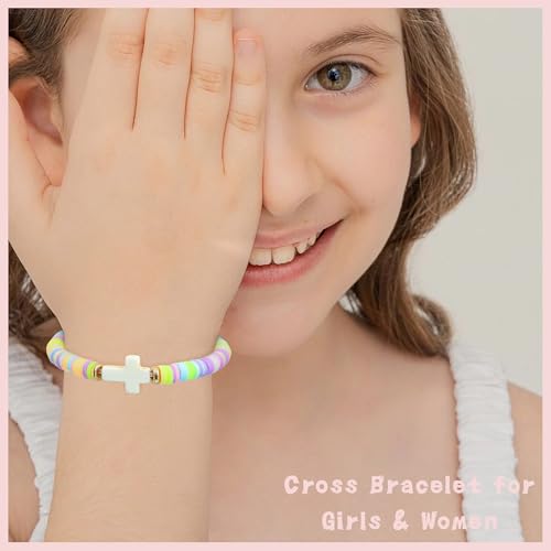 Image of BAYLAY Easter /First Communion /Baptism /Confirmation Gifts for Women - Colorful Bead Bracelets Easter Basket Essentials Stuffers for Teens, Cross Bracelet Easters Egg Fillers Christian Gifts for Teen