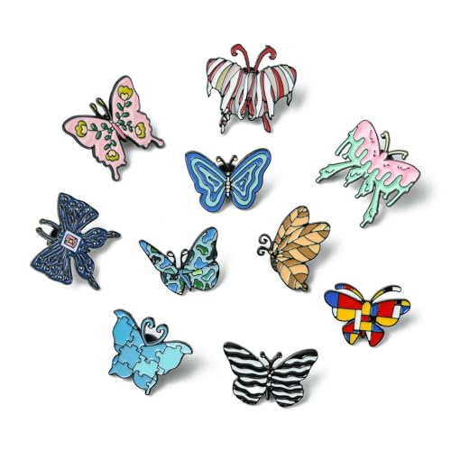 Airssory Juego de 10 pines de aleación esmaltada de mariposa, 10 estilos, diseño de animales, insectos, primavera, broche de solapa para bolsa, chaqueta, mochila, vestido, sombrero, ropa, insignias de