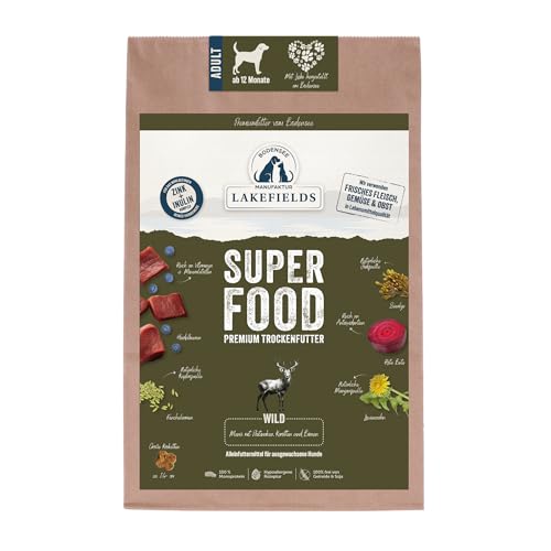 Lakefields SUPERFOOD | Premium Hundefutter trocken | 61% Wild | 4 x 2,5kg | Getreidefreies Trockenfutter für ausgewachsene Hunde | Mit Fenchelsamen, Birne & Roter Beete | Von Tierärzten entwickelt