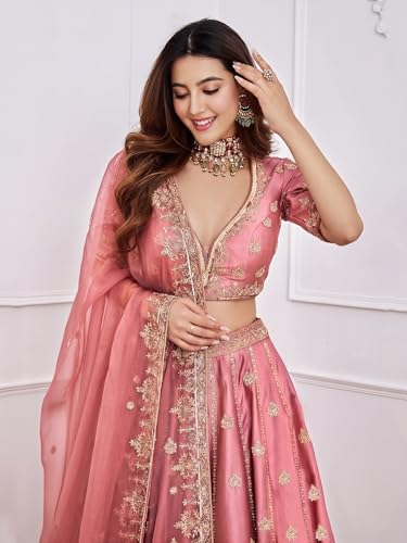 Image of RUKHA FAB Women's Bridal Silk Lehenga Choli Set with Intricate Embroidery and Dupatta for Wedding Reception Festive Celebration