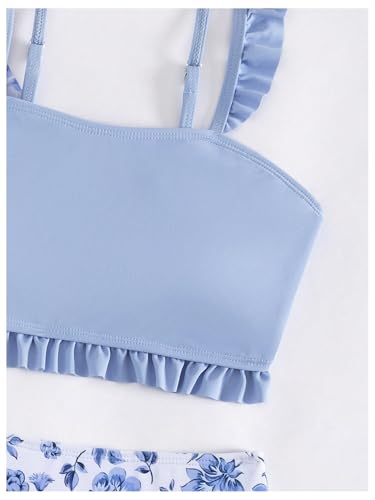 SHENHE Girl's Floral Bathing Suits 3 Piece Ruffle Bikini Set Swimsuits with Cover Up3