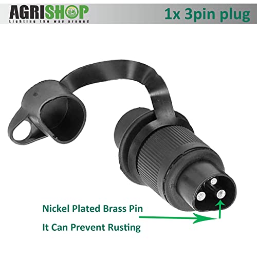 AGRISHOP 1Stück Anhänger Stecker 3polig 12v,3Poliger Stecker Traktor 12v mit Flachsteckanschluss, Wasserfester Stecker 3 polig für LKW RV PKW KFZ,Stecker 3 polig flach,Landmaschinen Stecker 3 pol