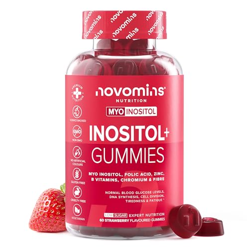 Gominolas de Inositol Myo y D-Chiro 40:1 - Con Ácido Fólico, Cromo, Zinc, Vitaminas B6, B12 y D3, y Fibra - Suplemento para el Equilibrio Hormonal Femenino - Vegano - 60 Gominolas - Novomins