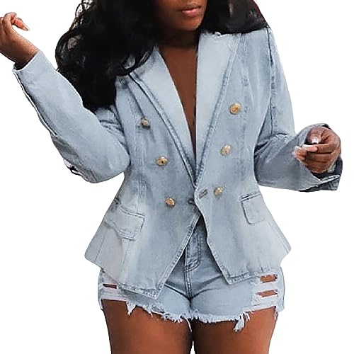 Manteau en jean pour femme à double boutonnage coupe trapèze