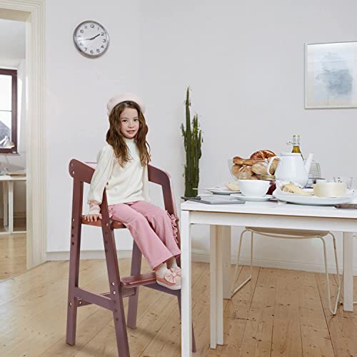 Yoleo Wooden High Chair For Toddlers To Teens, Adjustable Dining Feeding Chair With Steps Grows With Child, Max 60Kg (Nut-Brown) #TOP4