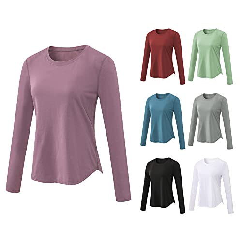 Staright Camisa de ioga feminina com decote em O de mangas compridas de secagem rápida e úmida Camis