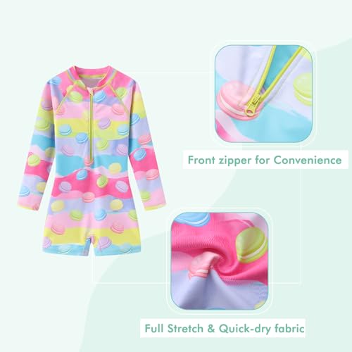 Image of Girls One Piece Swimsuits for Girls Long Sleeve Bathing Suit Sun Protection Rash Guard with Front Zipper 3-16 Years