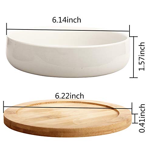 Zoutog Succulent Pots, 6 Inch White Ceramic Flower Planter Pot With Bamboo Tray, Pack Of 2 - Plants Not Included #TOP1