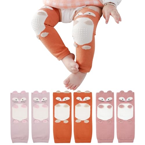 XEPST Pack of 3 Toddler Baby Leg Warmers, Cute Animal Pattern Long Legwarmers Knee Socks Baby Knee Protector Leg Sleeves Leggings for Baby Kids Toddlers Girls 0-3 Years, One Size (Fox)