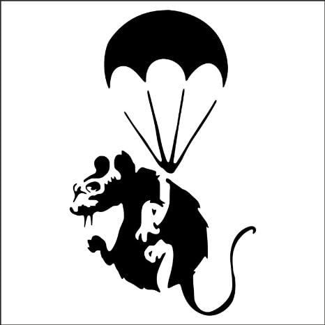 uksellingsuppliers Mouse Hole X SMALL BANKSY RAT PARATROOPER Skirting Board Wall Sticker Vinyl Decal 11cm x 5cm