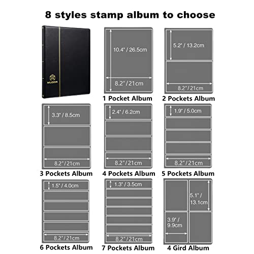 Mudor Stamp Collecting Album, 7 Rows Pockets Stamp Book For Collectors, 10 Sheets Stamp Stockbook, Black (Black-7 Row) #TOP7