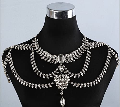 RWRAPS High-End Strass Catena di Spalla di Cristallo Strass da Sposa Scialle da Sposa Scialle da Festa Coprispalle di Perline Splendida Catena per Il Corpo per Le Donne, Argento (Argento)