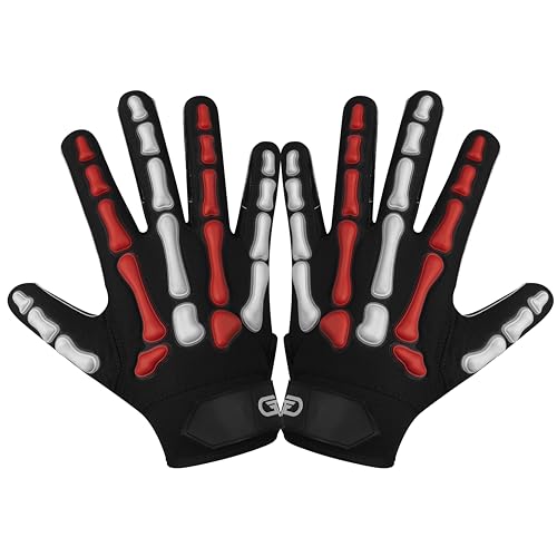 Glorious Traders Youth Football Gloves American Wide Receiver Injected Bones Football Gloves for Adult Men Women & Boys with Super Sticky Silicone Grip Palms (Multi, Adult Medium)