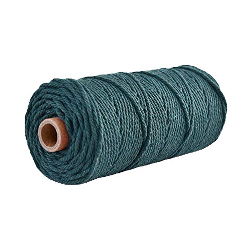 Dark Green Natural Macrame Rope 2mm/100 Meters Twisted Cotton Rope Twisted Cotton Cord for Wall Hanging,Plant Hangers,Crafts,Knitting,Decorative Projects