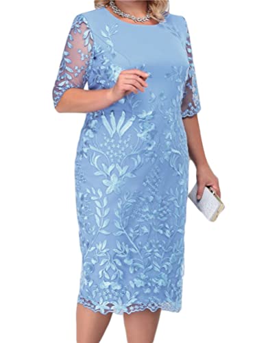 Minetom Damen Übergröße Spitze Kleid 3/4 Ärmel Loose Abend...