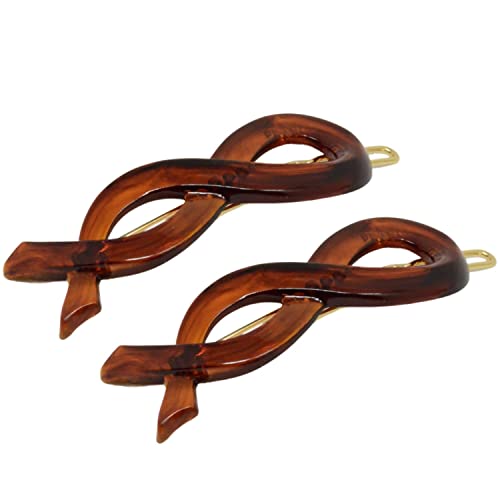 Parcelona French Infinity Ribbon Small 2 1/4" Celluloid French Hair Slides Clips for Women Tige Boule Clasp Girls Side Slide-in Barrette Clip Paris Hair Accessories for Women Strong Hold No Slip Grip Fashion Durable Styling, Made in France (Tortoise Shell)