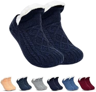 Indoor Non-Slip Thermal Socks,FleeceSox - Fleece-Lined Non-Slip Thermal Slippers Socks,V-Mouth Fluffy Slipper Socks