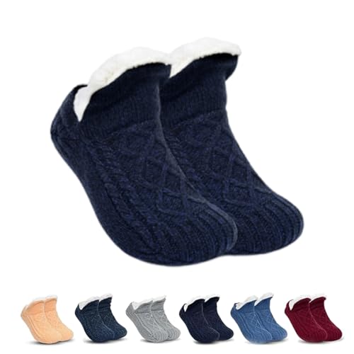 DENERASS Indoor Non-Slip Thermal Socks,FleeceSox - Fleece-Lined Non-Slip Thermal Slippers Socks,V-Mouth Fluffy Slipper Socks