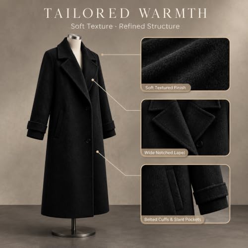 Womens Long Wool Coat Winter Casual Single Breasted Pea Coats - image 5