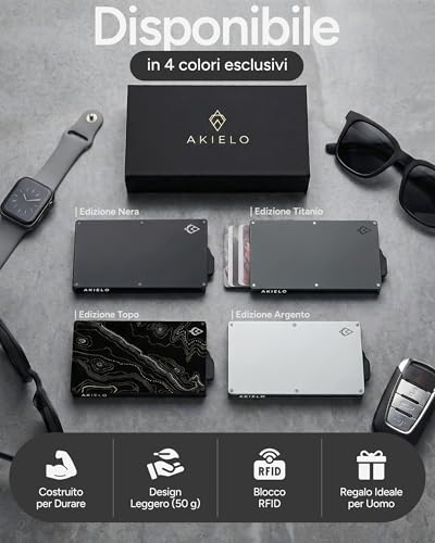 Akielo Porta Carte Di Credito Con Blocco Rfid In Confezione Regalo – Portafoglio Uomo Slim – Porta Tessere Uomo Dal Design Minimalista (Alpha - Edizione Nera) - 8